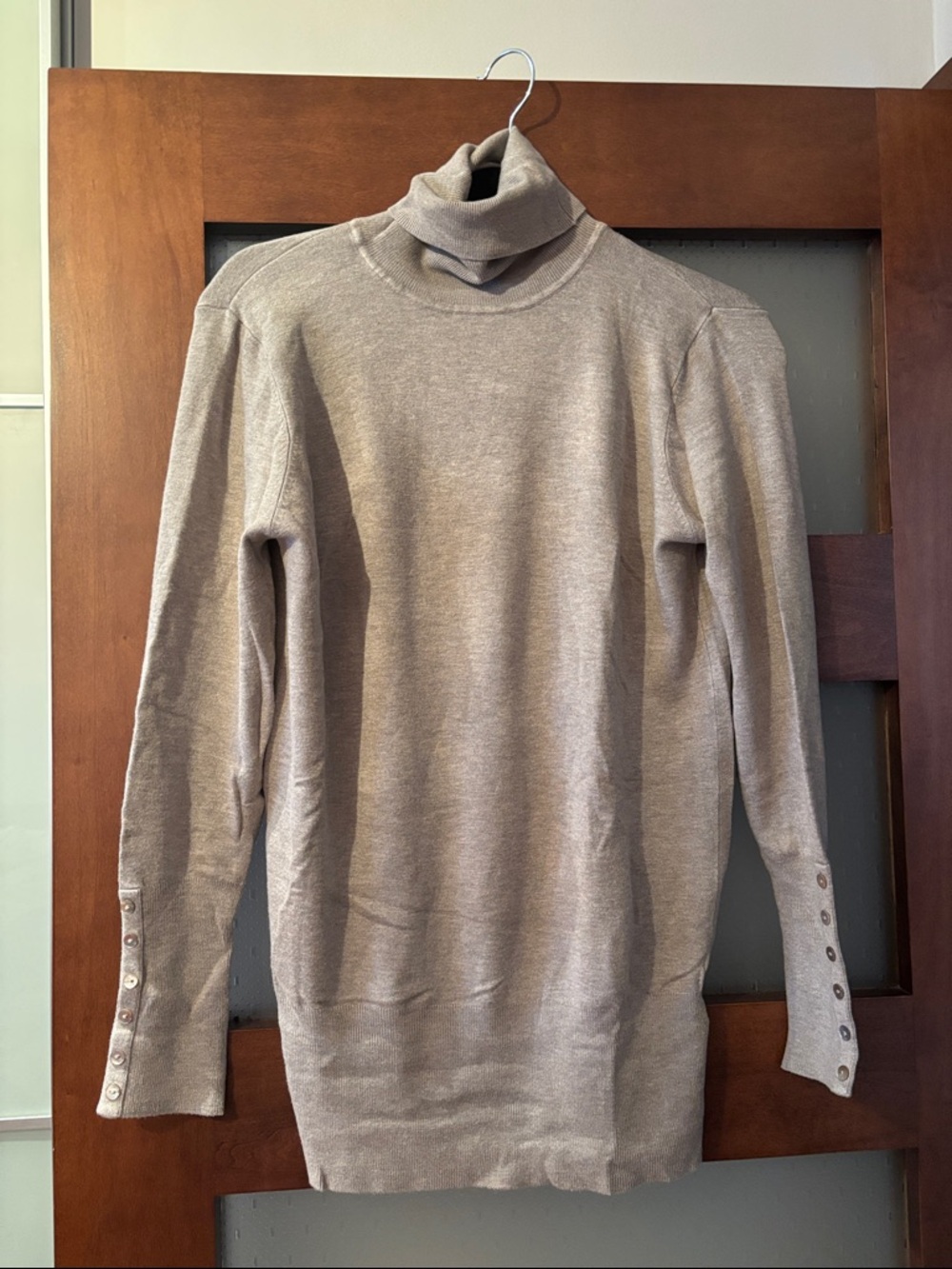 Zara Men's Taupe Turtleneck Sweater with Button Cuffs